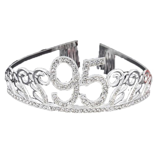 CHUYIX Geburtstag Krone Silber-95 Zahlen Happy Birthday Krone mit Kamm Strass Kristall Krone Haarreif mit Zahl Geburtstag Tiara Geburtstag Crown für Geburtstag Party Favor Supplies Tortenkrone(36#) von CHUYIX