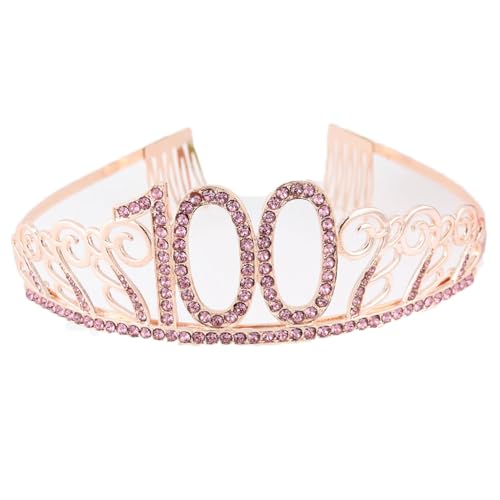 Geburtstag Krone RoseGold-100 Zahlen Happy Birthday Krone mit Kamm Strass Kristall Krone Haarreif mit Zahl Geburtstag Tiara Geburtstag Crown für Geburtstag Party Favor Supplies Tortenkrone(46#) von CHUYIX