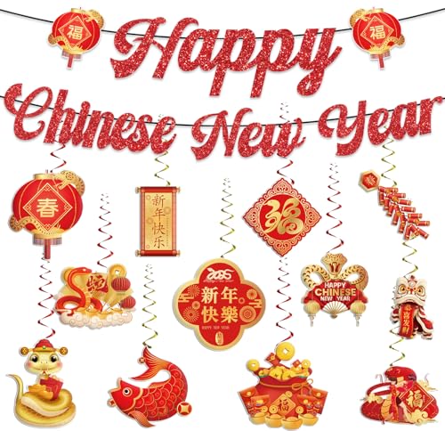 Chinesische Neujahrsdekorationen 2025, Happy Chinese New Year Banner, Mondneujahr Dekorationen mit hängenden Wirbel, das Jahr der Schlange, Mondneujahr Banner, Frühlingsfest Party Dekorationen von CHYAGCLT