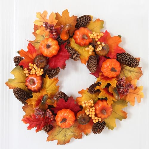 Artificial Pumpkin Wreath, Autumn Wreath Front Door Hanging Wreath,Fall Pumpkin Wreath, Autumn Simulation Garland for Halloween Decoration (B) von CHYASPNG