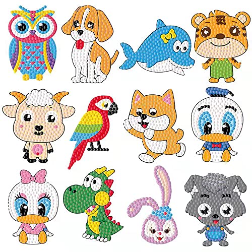 CHYEEH 5D Diamond Painting Set für Kinder, 12 Stück DIY Tiermalerei Tiere Diamant Aufkleber Kit, Diamant Malerei Kits, Mosaik Set Kinder, DIY Diamant Painting Kit für Kinder und Erwachsene Anfänger von CHYEEH