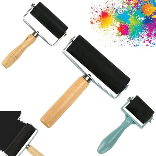 Andrückroller,3 Stück Gummiwalze Gummi Brayer Roller Paint Brush Gummiroller Linolfarbwalze mit Griff,Drei Modelle von groß mittel und klein für Stempelfarbblock Drucken Tapeten und Kunsthandwerk von CHmiss