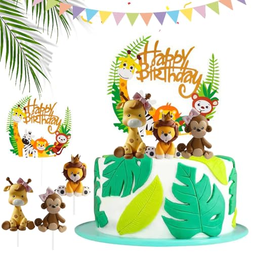 Tiere Kuchen Dekoration,4 Stück Tiere Geburtstag Tortendeko,CHmiss 1. Geburtstag Junge Tortendeko,Wald Safari Thema Cake Deko,Tortenstecker Tiere,Für Kinder Geburtstagsdeko von CHmiss