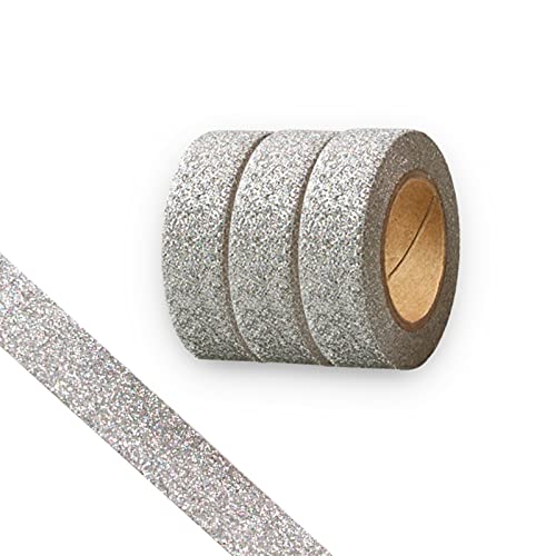 CIAJIE Glitter Washi Tape, 3 Rollen 15mm Dekoband, selbstklebendes Klebeband zum Basteln, klebriger Glitzerrand, Zubehör für DIY, Bullet Journal, Basteln, Geschenkverpackung, Scrapbooking von CIAJIE