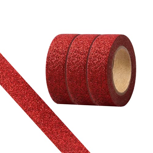 CIAJIE Glitter Washi Tape, 3 Rollen 15mm Dekoband, selbstklebendes Klebeband zum Basteln, klebriger Glitzerrand, Zubehör für DIY, Bullet Journal, Basteln, Geschenkverpackung, Scrapbooking von CIAJIE