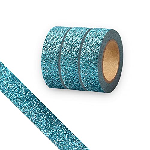 Glitzer-Washi-Tape, 3 Rollen, 15 mm, dekoratives Klebeband, selbstklebend, zum Aufkleben, Glitzer-Rand, Gold, Zubehör für DIY, Bullet Journal, Handwerk, Geschenkverpackungen, Scrapbooking (blau) von CIAJIE