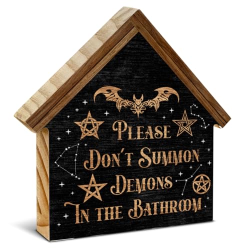 Halloween-Badezimmer-Dekor, Vintage-Holzblock-Schild, Horror-Halloween-Fledermaus-Dekoration, Heimdekorationen für Schreibtisch, Tischregal Halloween-Badezimmer-Dekor, Vintage-Holzblock-Schild, Horror-Halloween-Fledermaus-Dekoration, Heimdekorationen für Schreibtisch, Tischregal von CIANMGD