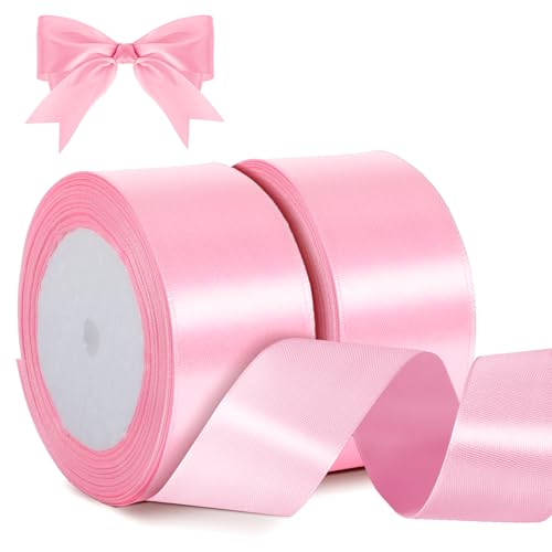 2 Rolln Schleifenband Rosa,22m X 38mm Satinband Rosa,Hochzeit Geschenkband Breit Dekoband,Geschenkbänder Stoffband für Geschenkverpackung Basteln Blumen Deko von CIATBYYJ