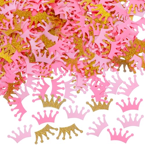 300 Stück Prinzessin Krone Konfetti, Gold und Rosa Glitzer Prinz König Krone Konfetti für Prinzessin Geburtstag Party Mädchen Baby Shower Tisch Streudeko (Rosa Ton) von CIATBYYJ