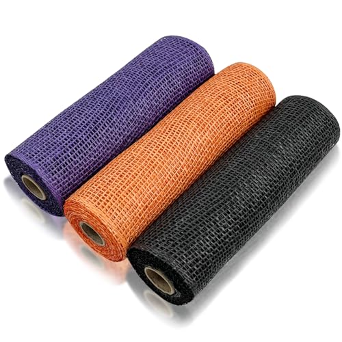 3 Rollen Halloween Poly Sackleinen Mesh Poly Sackleinen Deko Orange Schwarz Lila Mesh Band Mesh Rolle Rand Band 25,4 cm x 4,5 m Poly Dekorationen Band für Halloween Home Craft Kränze Dekorieren von CIEOVO