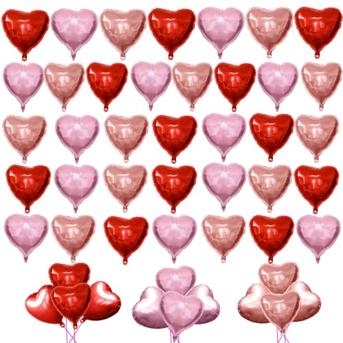 36 Stück Valentinstag Luftballons 45,7 cm Rot Rosa Rose Gold Herzform Folienballon Herz Mylar Ballons Dekorationen für Valentinstag Sweetest Day Jahrestag Romantische Hochzeit Supplies von CIEOVO