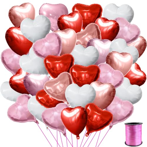 60 Stück Valentinstag Luftballons 45,7 cm Herzform Folienballon Herz Mylar Ballons Dekorationen für Valentinstag Sweetest Day Jahrestag Romantische Hochzeit Supplies von CIEOVO