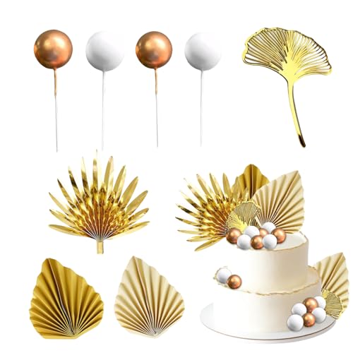 CIGTSICO 29 Stück Gold Cake Top, Boho Palmblätter Kuchenball Dekorationen für Thema Party Geburtstag Hochzeit Baby Dusche von CIGTSICO