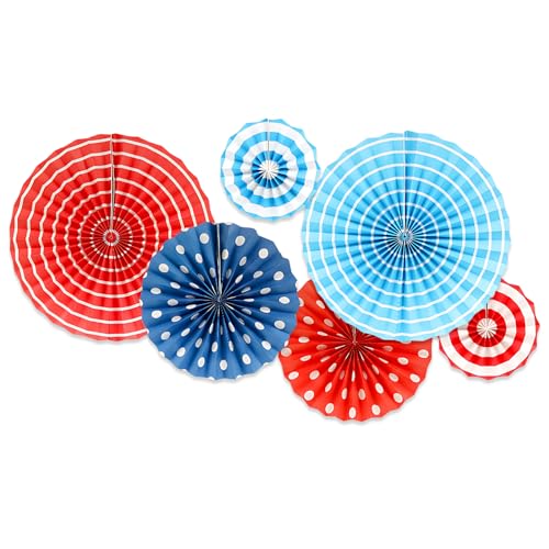 CIGTSICO 6pcs/Set Regenbogen Party Hanging Paper Fan Set, Dekoration Runde Muster Papier Girlanden für Geburtstag Party Hochzeit Veranstaltungen Zubehör Urlaub Dekorationen (Blau Rot) von CIGTSICO