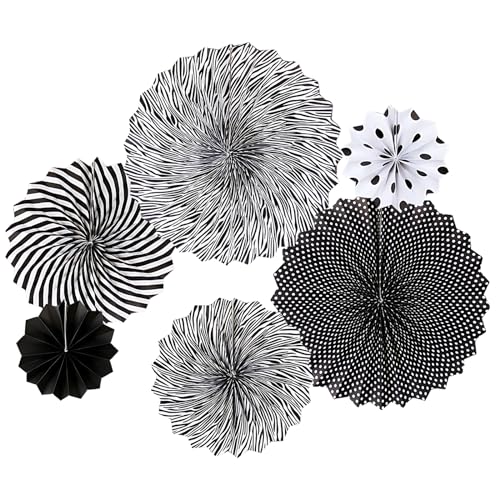 CIGTSICO 6pcs/Set Regenbogen Party Hanging Paper Fan Set, Dekoration Runde Muster Papier Girlanden für Geburtstag Party Hochzeit Veranstaltungen Zubehör Urlaub Dekorationen (Schwarz) von CIGTSICO