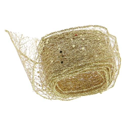 CIMAXIC 1 Rolle Weihnachtsband bastelideen bastelmaterial Festliches Band Hochzeitsband goldenes Kräuselband Baum funkelndes Drahtband aus glitzerndem Mesh Glitzerband zum Basteln Schnur von CIMAXIC