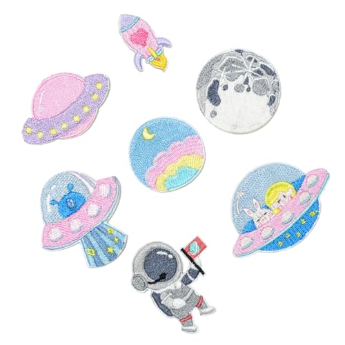 CIMAXIC 1 Set 8pcs-kleidung Patches Planet Space Man Selbst Kleber Kleidung Patches Abschlussgeschenke (pink) von CIMAXIC