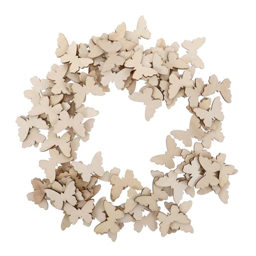 CIMAXIC 100Pcs Schmetterling hacks chnitzel 100pcs Fee Kuchendekorationen Miniatur Makramee-Zubehör Figuren Holzornamente DIY Holzdekoration Holzscheibe Dekoration aus Holz Bambus Beige von CIMAXIC