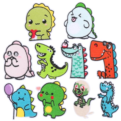 CIMAXIC 10Pcs Dinosaurier Patch Bestickter Patch Cartoon Patches Haustier Bestickte Patch Cartoon Aufkleber Gestickte Applikationen Dinosaurier Form Nähflecken Polyester von CIMAXIC