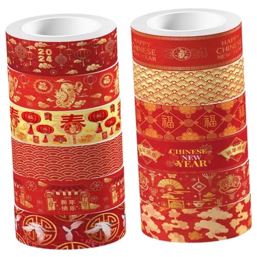 CIMAXIC 12 Rollen Chinesische Neujahrs Washi Tapes Multifunktionales DIY Klebeband Für Dekoration Tagebuch Und Scrapbooking Buntes Masking Tape Mit Verschiedenen Designs von CIMAXIC