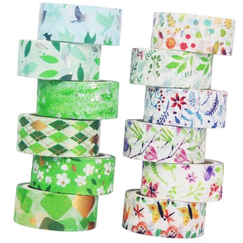 CIMAXIC 12 Rollen Washi-tape Sammelalbumpapier Junk-journal-zubehör Blumenband Grün Scrapbooking Stielschneider Kunstband Süßes Band Floristenband Blumenbänder Klebebänder Green Aufkleber von CIMAXIC