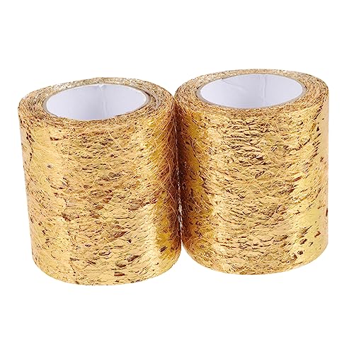 CIMAXIC 2 Rollen Tüll Zum Basteln Blumendraht Randbereich Gefälscht Bänder Zum Basteln Bausatz Doppelt Maskierung Tüllband Garnband Pfingstrosen Glitzerband Anlage Polyester Golden von CIMAXIC