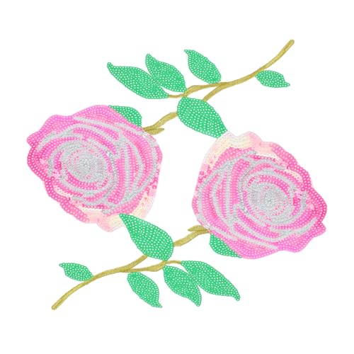 CIMAXIC 2 Stück Rosen-patches Zum Aufbügeln Oder Aufnähen, Rosen-pailletten-patches, Bestickte Pailletten, Rosen-blumenflicken Für Kleidung, Jeans, T-shirt, Diy-applikation von CIMAXIC