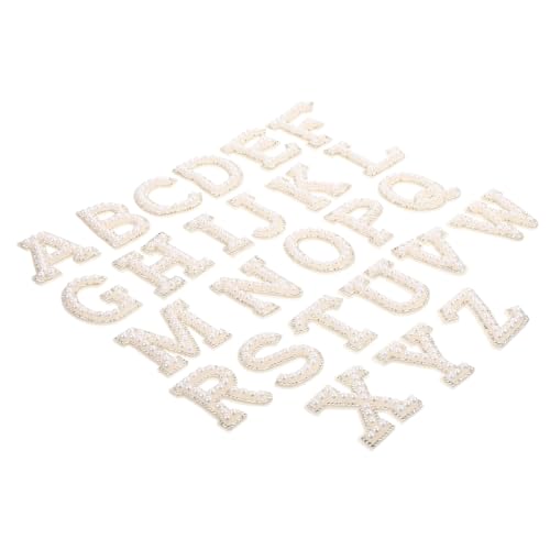 CIMAXIC 26st Selbstklebende Perlensticker Buchstabenflecken Aufnäher Für Kleidungsbuchstaben Alphabet-aufkleber Klein Kleiderflicken Für Löcher Stickereiflecken Für Kleidung Weiß Polyester von CIMAXIC