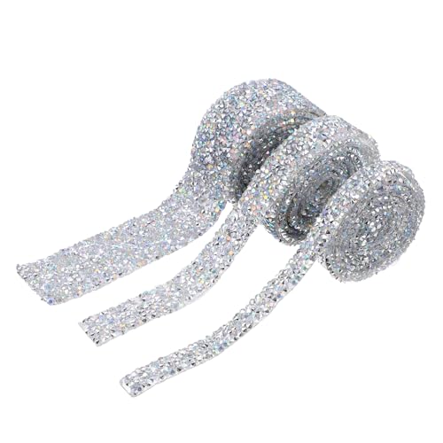 CIMAXIC 3 Rollen heißer Bohrgürtel hängende Kristalle Diamantstreifen Edelsteine Prisma Stoff Strass hochzeitsdeko wedding decoration Diamantband Kristall funkelndes Band Harz Silver von CIMAXIC