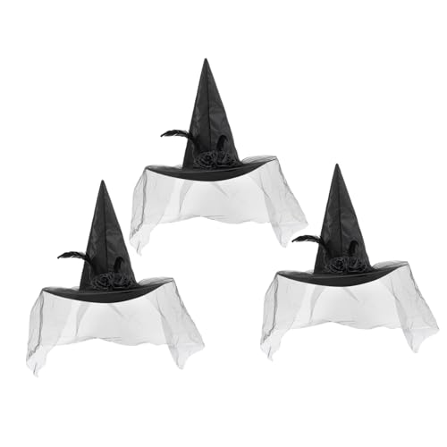 CIMAXIC 3St Abschlussballkleid Halloween-Party-Hexenhut neuartige Kappen Hexenkostüm Halloween Hexenhut Kostümzubehör Hexenhut Dekor Hexenhutverzierung Cosplay-Kostüm Federn Black von CIMAXIC