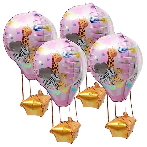 CIMAXIC 4 Stück Heißluftballon Ballongrößenwürfel Geburtstagsballon Aufblasgerät Ballonpumpe Ballongirlande Hochzeitsballons Dekorative Luftballons Helium Aluminiumfolie Rosa von CIMAXIC