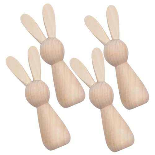 CIMAXIC 4 Stück Holzhasen Feenkuchendekorationen Kaninchenspielzeug Modellfiguren Blanko Tierplüsch Schlüsselanhänger Hasen Miniatur Tierfiguren Rattenspielzeug Kinderzimmer von CIMAXIC