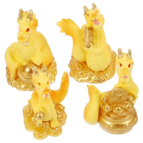 CIMAXIC 4er Set Mini Drachenfiguren Aus Kunstharz Deko Für Das Jahr des Drachen Sternzeichen Drachenornamente Für Sammler Und Als Tischdekoration von CIMAXIC