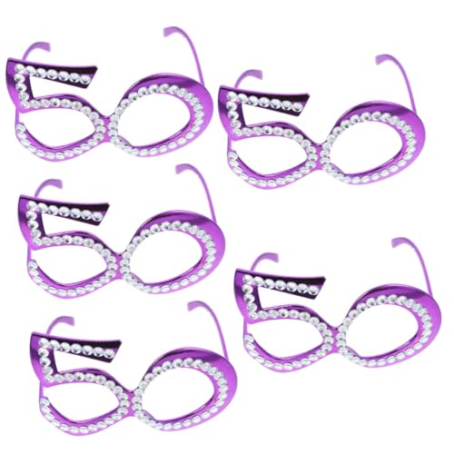 CIMAXIC 5 Paare Party-requisiten Gastgeschenke Zum 50. Geburtstag Neuheitsbrille Mit Glitzerrahmen Partybrille Prop Partydekorationen Geburtstagsbrille Lustige Brillen Mann Plastik Violett von CIMAXIC