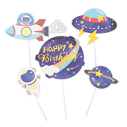 CIMAXIC 5St Kuchenfahnen Kuchendeckel Cake-Pops Geburtstagstorte auswählen Party -Kuchen -Dekoration hochzeitslaken hochzeitsbingo Topper Astronautenkuchenpicks Backenverzierung Papier von CIMAXIC