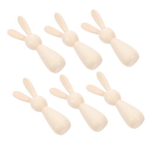 CIMAXIC 6St Hasenspielzeug in Holzfarbe Miniaturen Figuren unvollendeter Steckhase Puppenkopf Dolly holzspielzeug holzspielsachen Graffiti-Puppen aus Holz Pegpuppen selbst bemalen Khaki von CIMAXIC