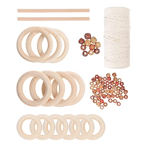 76 Stücke Natürliche Holz Handwerk Material Perle Kit Khaki Seil Umweltfreundliche Dekorative Zubehör von CIMAXIC