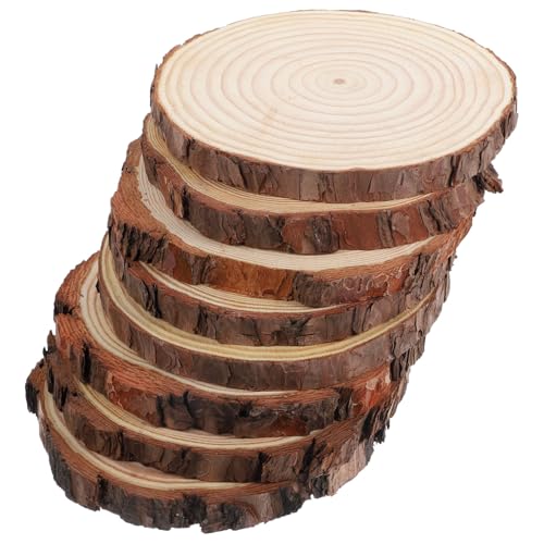 CIMAXIC 8 Stück dekorative Holzspäne vielzweckleiter naturholzscheiben holztafel Hochzeitsmittelstücke für Tische Baumrinde Scheibe DIY Holzscheiben unfertige runde Holzscheibe Kiefernholz von CIMAXIC