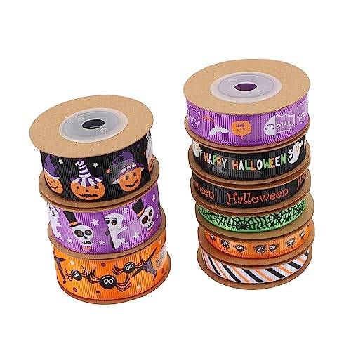 CIMAXIC 9 Rollen Verpackungsband Juteband Halloween-Kranzband schwarz-goldenes Band Sackleinenband geschenkband halloween theme süßigkeiten basteln Partyband Halloween-Themenband Polyester von CIMAXIC