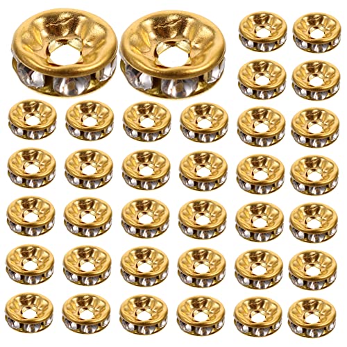 CIMAXIC DIY Spacer Beads Aus Runde Schmuckperlen Mit Strass Einlage 8mm Goldfarbene Und Weiße Steine Bastelzubehör Für Handgefertigten Schmuck von CIMAXIC