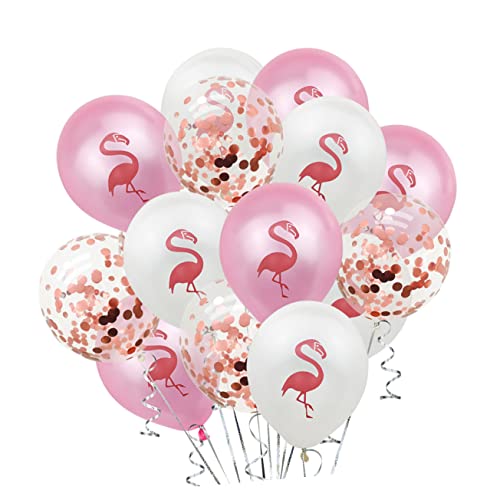 CIMAXIC Flamingo Latexballons Set Sommer Hawaiian Thema Mit 5 Pinken 5 Bedruckten Und 5 Roségoldenen Konfetti Ballons Perfekte Deko Für Geburtstagsfeiern Und Partys von CIMAXIC