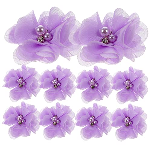 CIMAXIC Zarte Chiffon Blumen Mit Strass Und Perlen DIY Nähzubehör Für Kleidung Haarbänder Bastelarbeiten Und Partyd Dekorationen Helllila von CIMAXIC