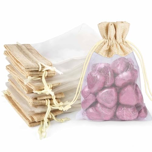 CINGHIA Organzasäckchen 10x15cm,Organza Säckchen zum Befüllen,20 Stück Organzasäckchen Klein mit Kordelzug,Organzabeutel Spleißen Leinen Geschenksäckchen für Schmuck Hochzeit Party Feiern Weihnachten von CINGHIA