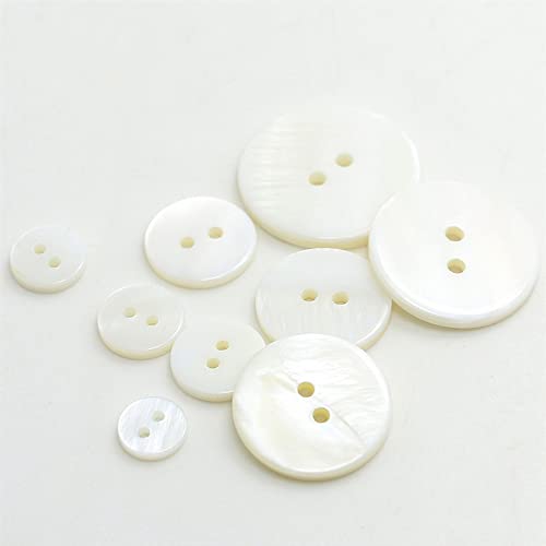 CISULI Weiße Natürliche Muschelknöpfe 2 Löcher Nähknopf Durchmesser 100 Stück/Packung 9mm/10mm/11mm/12mm/15mm/18mm/20mm/23mm/25mm (Weiß Natürliches Muschel 2 Löcher - 10mm) von CISULI