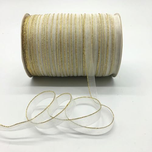 CIVIOOH 10yds/Lot 3/8 "10mm Weiß Glitter Goldenen Umrandeten Organza Band Bogen Haar Hochzeit Dekoration Spitze Handwerk von CIVIOOH