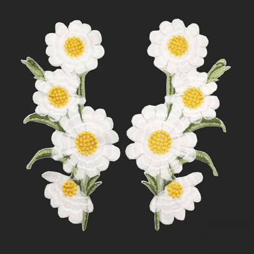 Weiße Gänseblümchen-Blumen-Stickerei-Aufnäher für Kleidung, Nähapplikationen, Jeans, Basteln, Nähen, Kleidung, Accessoires, Dekor von CIVIOOH