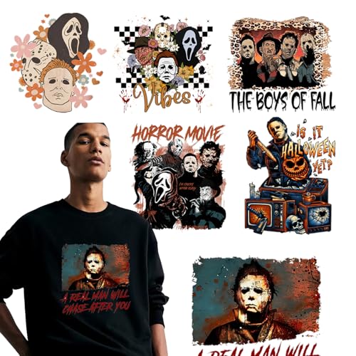 Halloween-Bügelbild für T-Shirts, Horror-Halloween-Wärmetransfer-Vinyl, charmanter Bösewicht-Thema, Wärmeübertragungsaufkleber, zum Aufbügeln für T-Shirts, Hoodie, DIY-Handwerk (Halloween, 6 Stück) von CIYAOO