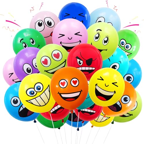 Smiley Luftballons, CIYIN 100 Stück Luftballons Geburtstag Smiley, Verschiedene Miene Laune Ballons, für Kinder Geburtstag Sfeier, Babyparty, Jubiläum Party Deko von CIYIN