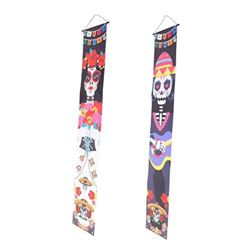 CIYODO 1 Paar Tag Der Toten Banner Dia De Los Muertos Dekorationen Tag Der Toten Veranda Zeichen Halloween-horror-banner Halloween-veranda-banner Tote Partei Polyester Requisiten Hohl von CIYODO