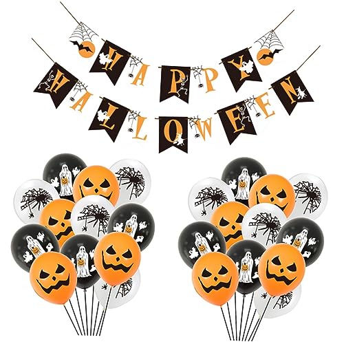 CIYODO 1 Set Halloween Deko Latte Ballon Set Partyzubehör Halloween Requisiten Halloween Luftballons Banner Happy Halloween Banner Halloween Party Ballon Banner Papier von CIYODO